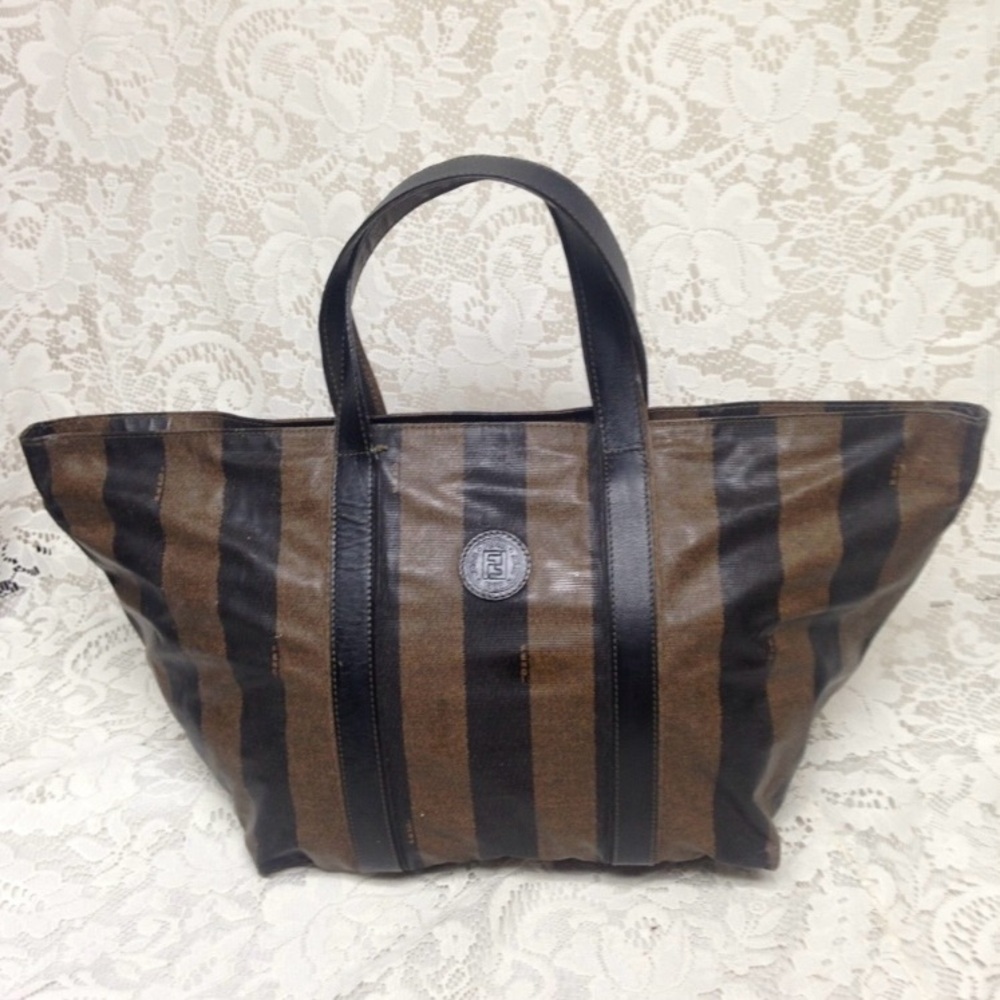 Fendi, Pequin Stripes PVC Handbag Tote 10in x 9in x 7.5in